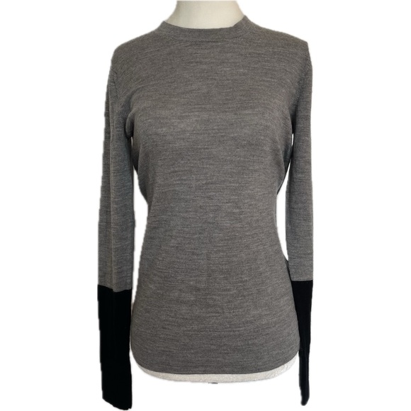 Club Monaco Crew Neck Sweater; Grey & Black 100% Merino Wool; Sz Med - Picture 1 of 10